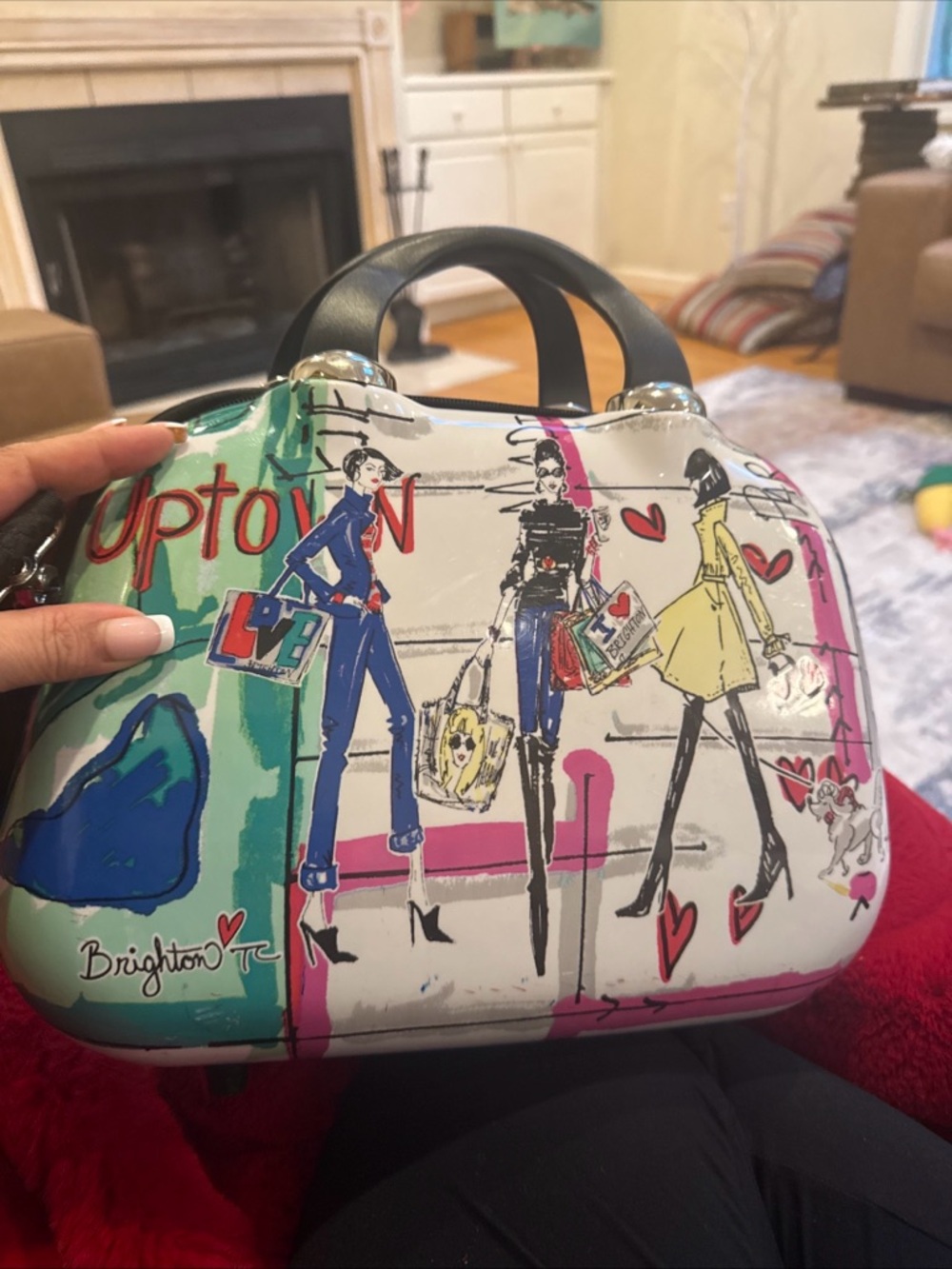 Brighton Illustrated Uptown Cosmetic Case in Teal, Blue, Pink and Yellow